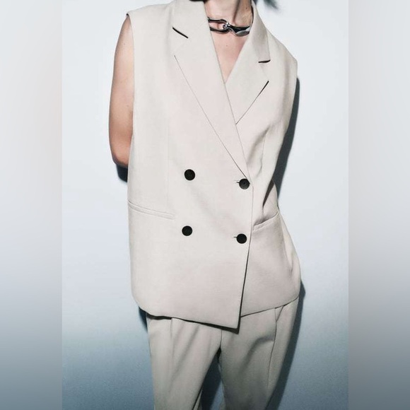 Zara grey blazer vest double breasted jacket - Picture 3 of 7